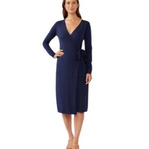 Fashion Classics blue crossbody side tie long sleeve dress size S